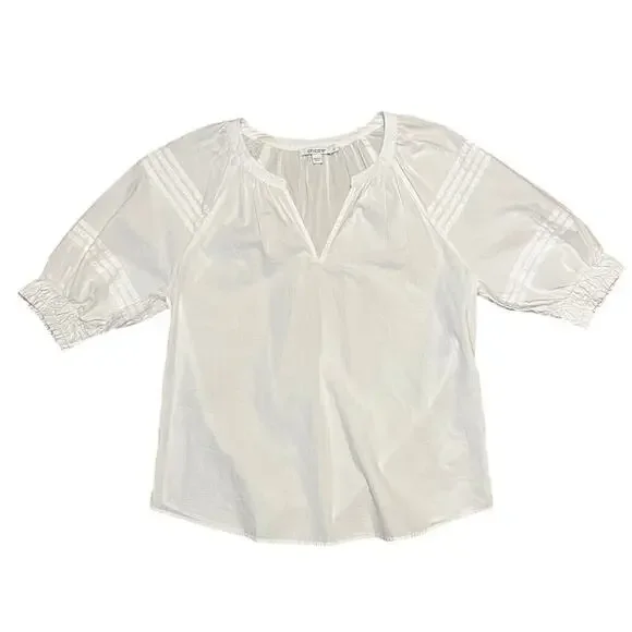 Chico’s White V-Neck Short Sleeve Cotton Poplin Top Peasant Style Size 2 US 8 - Picture 4 of 7